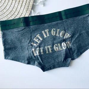 Victoria’s Secret PINK Logo Boyshort Panty Heather Gray Let It Glow Graphic NEW